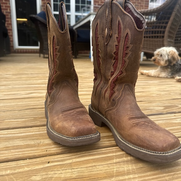 Justin Cowboy Women's Square Toe Brown With Beautiful Detailing Size 9 - Picture 1 of 10